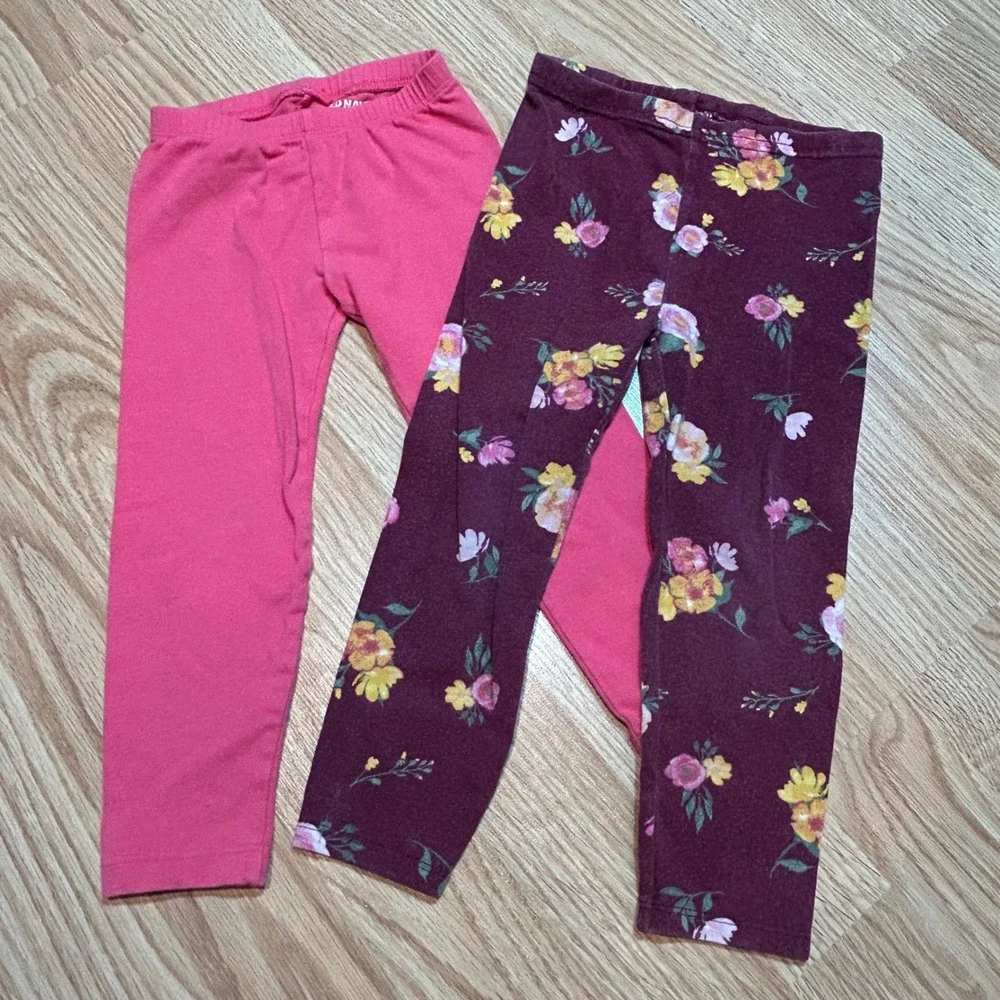 Old‎ Navy Garanimals Toddler Girl Leggings Bundle 3T Pink Burgundy Floral 2 Pack